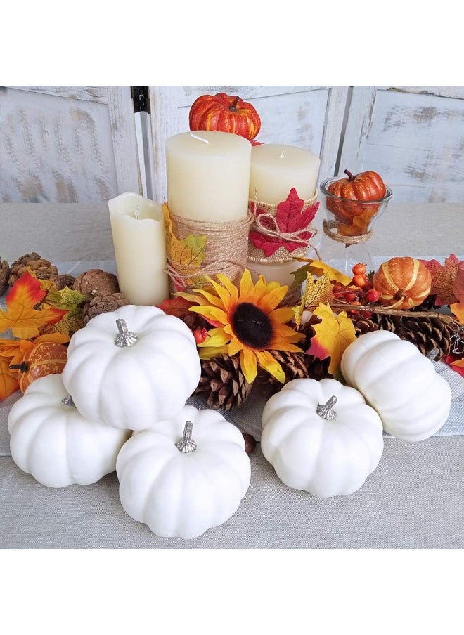 besttoyhome BESTTOYHOME 8 Pcs Realistic 4" Fall Harvest Small Off White Mini Artificial Pumpkins for Halloween, Fall and Thanksgiving Decorating  - Image 5