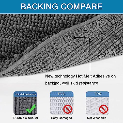 H.VERSAILTEX Non Slip Thick Shaggy Chenille Bathroom Rug Mat Set Extra Soft and Absorbent Striped Floor Rugs, 2 Piece, Machine-Washable - Image 3