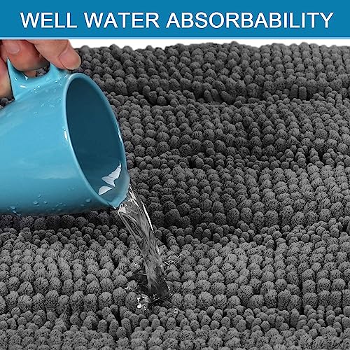 H.VERSAILTEX Non Slip Thick Shaggy Chenille Bathroom Rug Mat Set Extra Soft and Absorbent Striped Floor Rugs, 2 Piece, Machine-Washable - Image 4