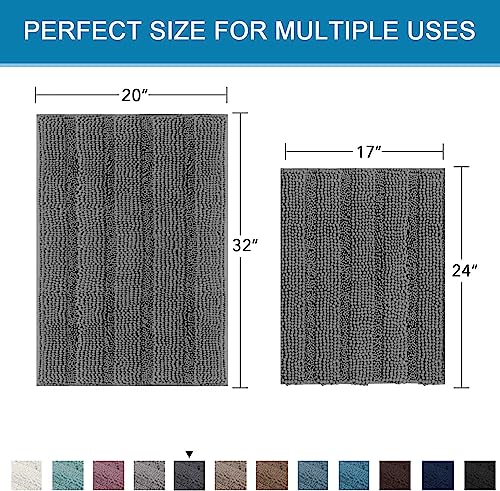 H.VERSAILTEX Non Slip Thick Shaggy Chenille Bathroom Rug Mat Set Extra Soft and Absorbent Striped Floor Rugs, 2 Piece, Machine-Washable - Image 5
