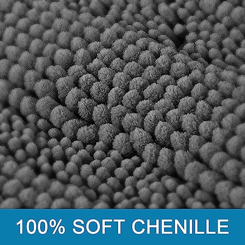 H.VERSAILTEX Non Slip Thick Shaggy Chenille Bathroom Rug Mat Set Extra Soft and Absorbent Striped Floor Rugs, 2 Piece, Machine-Washable - Image 2