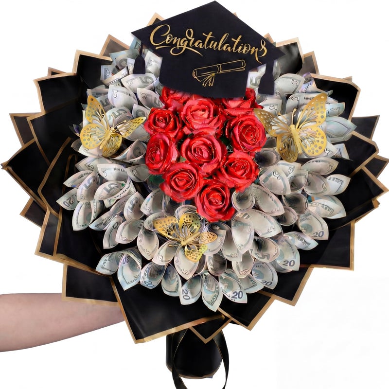 Gilprop 127 Pcs Graduation Gifts Money Flower Bouquet Class of 2026 Money Gift Ideas for Women Girl Boy Him Daughter Son DIY Bouquets Filled with Folded Bills for College Middle High School(Black) - Image 1