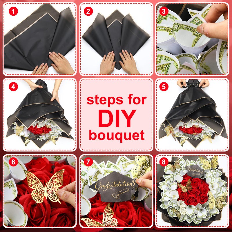 Gilprop 127 Pcs Graduation Gifts Money Flower Bouquet Class of 2026 Money Gift Ideas for Women Girl Boy Him Daughter Son DIY Bouquets Filled with Folded Bills for College Middle High School(Black) - Image 5