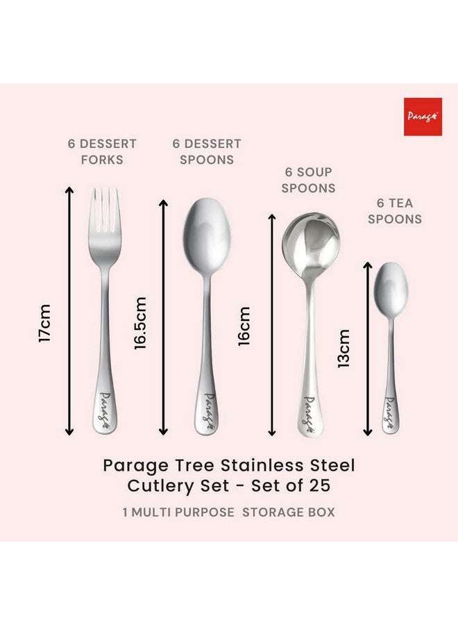 Parage 25 Pieces Stainless Steel Cutlery Set with Storage Box/Spoon Set/Spoon Stand for Kitchen and Dining Table (Contains: 6 Table Spoons, 6 Forks, 6 Soup Spoons, 6 Tea Spoons, 1 Stand) (Brown) - Image 3
