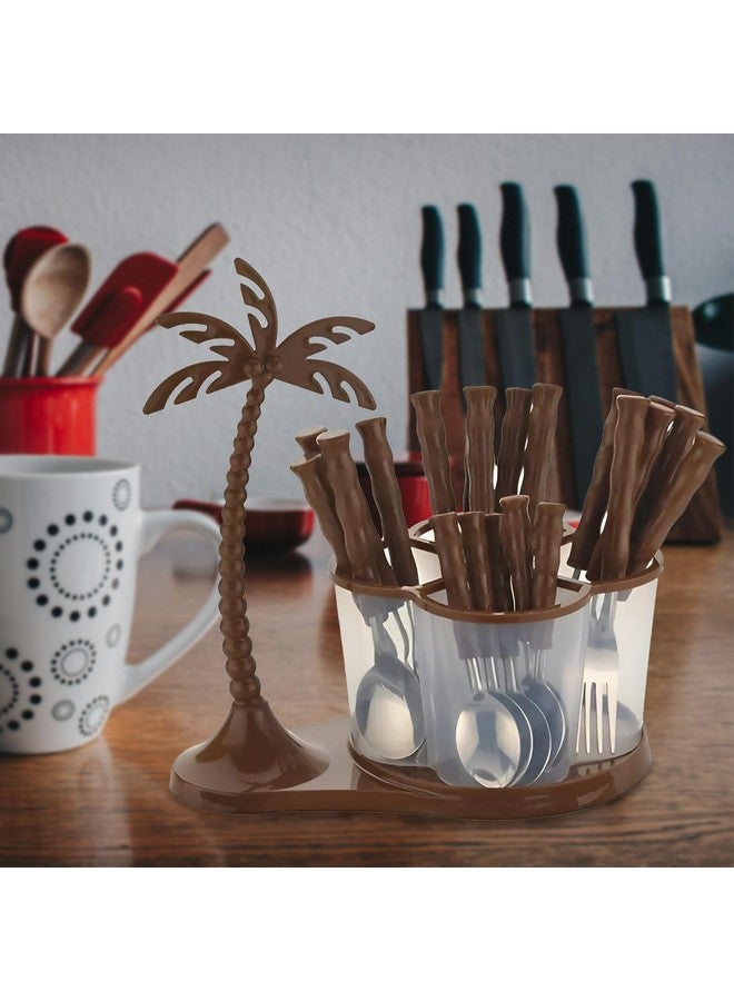 Parage 25 Pieces Stainless Steel Cutlery Set with Storage Box/Spoon Set/Spoon Stand for Kitchen and Dining Table (Contains: 6 Table Spoons, 6 Forks, 6 Soup Spoons, 6 Tea Spoons, 1 Stand) (Brown) - Image 4
