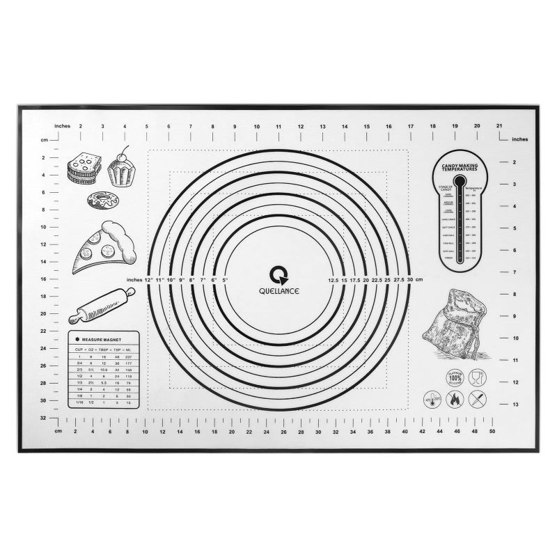Quellance Silicone Baking Mat Extra Large, Pastry Mat with Measurement, Kitchen Counter Mat for Pie Crust, Pizza and Cookies - BPA Free Oven Liner/Kneading Matts,16" x 24", Black - Image 1