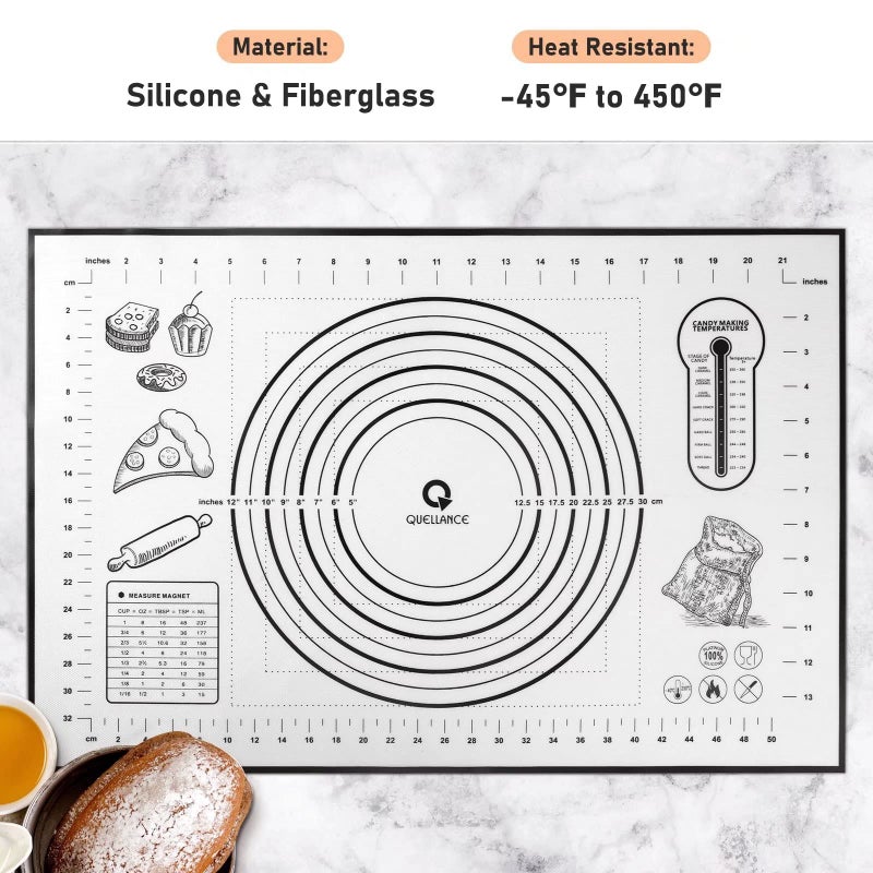 Quellance Silicone Baking Mat Extra Large, Pastry Mat with Measurement, Kitchen Counter Mat for Pie Crust, Pizza and Cookies - BPA Free Oven Liner/Kneading Matts,16" x 24", Black - Image 2