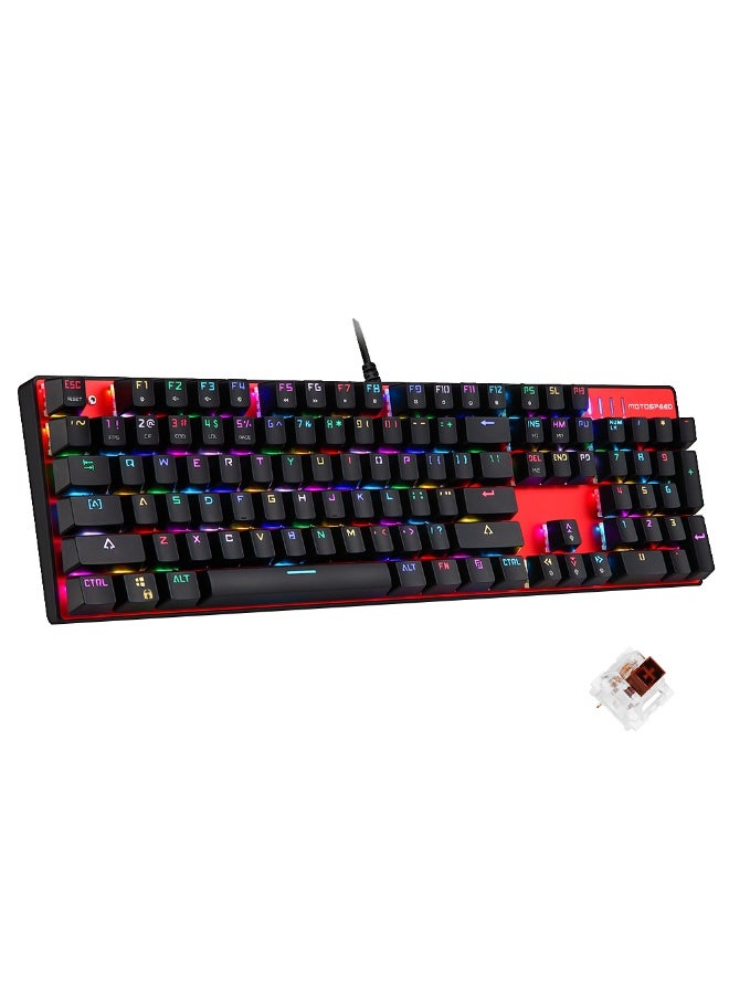 موتوسبيد لوحة مفاتيح ميكانيكية للألعاب CK104 RGB - مفاتيح بنية - إضاءة RGB كاملة - مفاتيح كاملة مضادة للظلال (أحمر) - Image 1