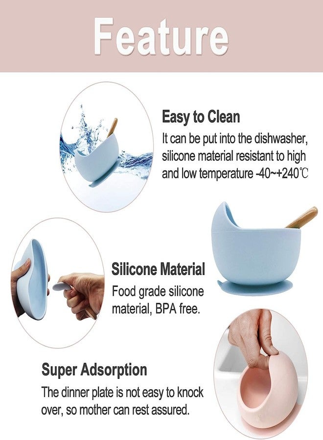 OLWICK® Silicone Suction Bowl & Spoon Set for Toddler & Baby | Unbreakable Feeding Bowls | Non-Slip Design | Microwave & Dishwasher Safe, Pack of 1, Sky Blue - Image 4
