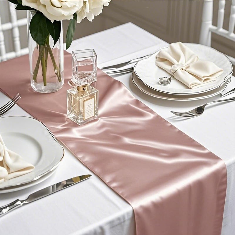 Blush Pink Satin Table Runners 10 Pack Gankar Rose Gold Table Runner for Wedding Parties Birthday Decor Light Rose Gold Runners for Tables Gender Reveal Banquet Restaurant Decor