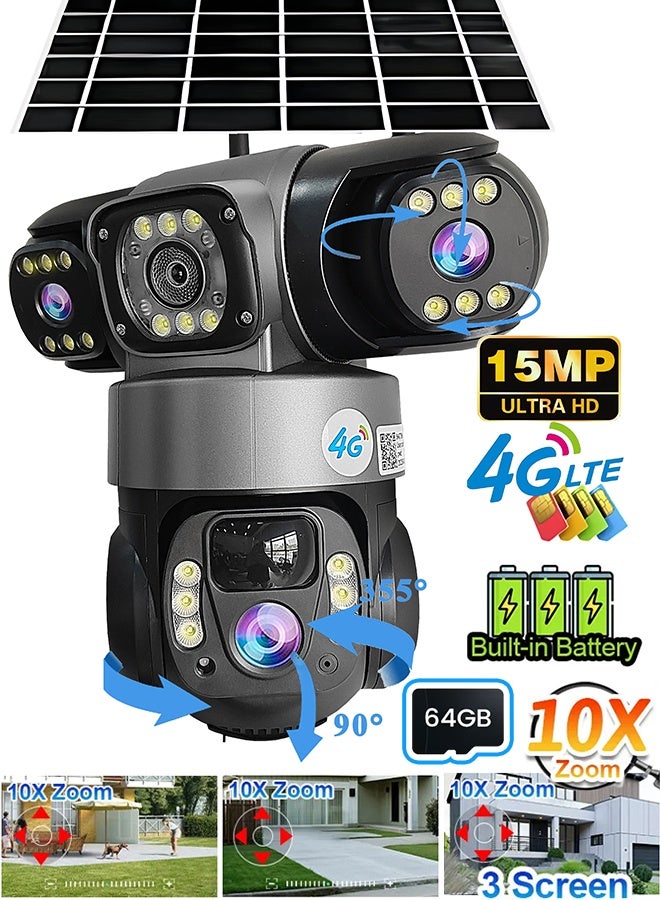 SUPER 5 V380 Pro 3 Lens IP Solar Camera HD 15 MP Outdoor Waterproof CCTV Night Vision Two-Way Audio Camera Mobile Tracking 4G IP Camera - Image 1