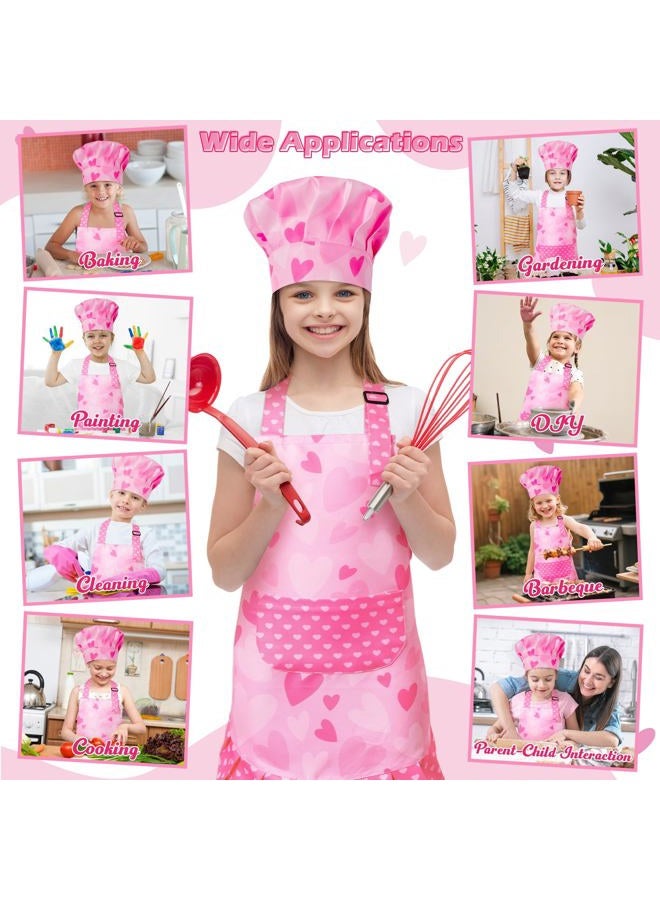 R HORSE Kid Apron and Chef Hat Set - 2Pcs Pink Heart Toddler Cooking Apron Set for Girls, Adjustable Role Play Costume Pretend Play Toy for Cooking Baking Painting Birthday Gift for Kids Ages 3-6 - Image 5
