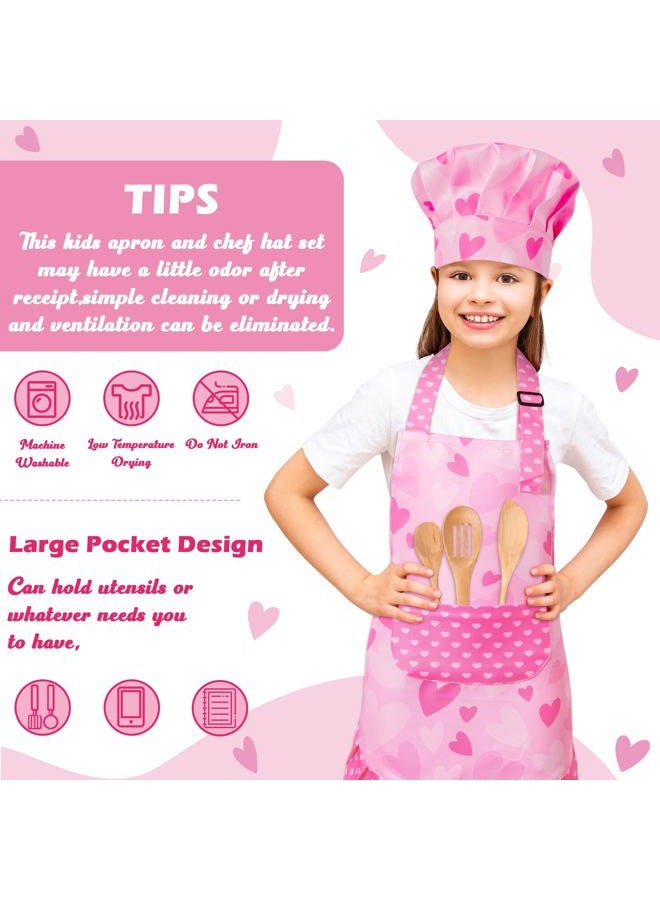 R HORSE Kid Apron and Chef Hat Set - 2Pcs Pink Heart Toddler Cooking Apron Set for Girls, Adjustable Role Play Costume Pretend Play Toy for Cooking Baking Painting Birthday Gift for Kids Ages 3-6 - Image 3