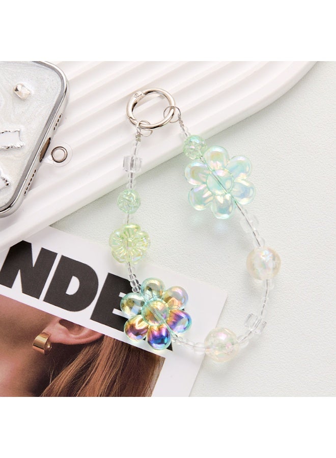 NIBEMINENT Beaded Phone Lanyard, Anti Lost Removable Wrist Strap, Flower Crystal Bracelet Pendant, Phone Keychain Lanyard,Light Green - Image 1