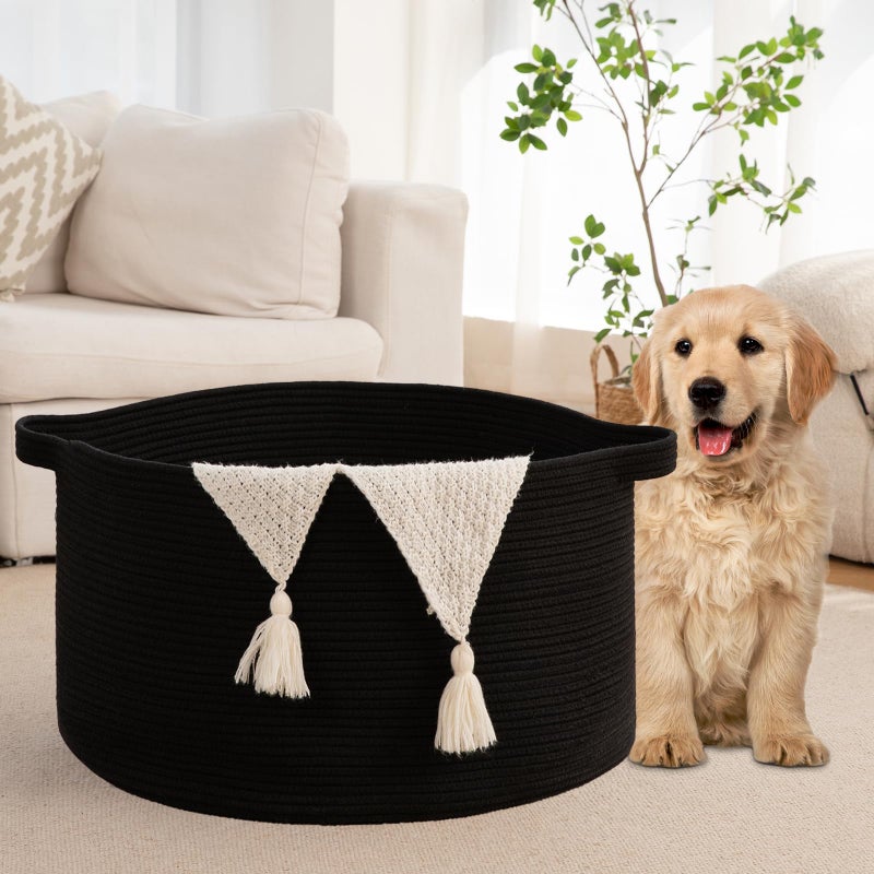 OIAHOMY 105L Blanket Basket for Living Room, Large Basket 23.6" x 23.6" x 14.6" with Handle, Laundry Hamper for Blankets, Pillows, Toy Storage for Kids, Dogs - Black - Image 5