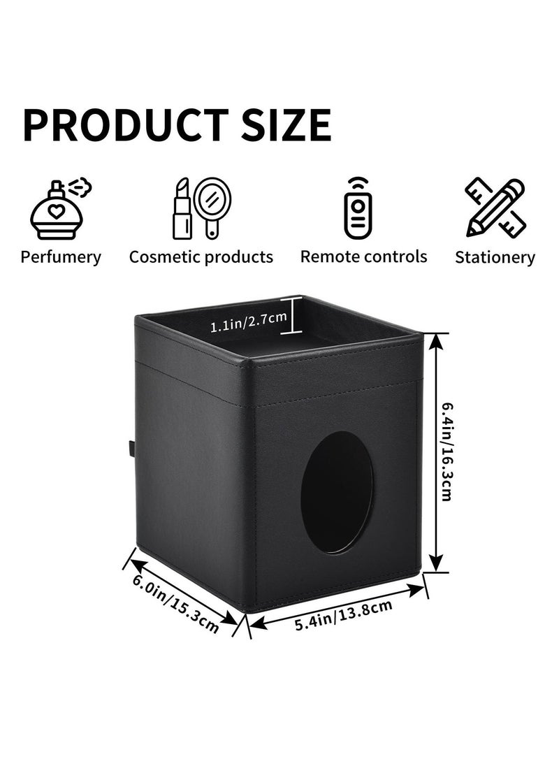 Generic - Tissue Box Cover Square Stylish Black Tissue Box Cover Holder PU Leather Facial Tissue Organizer with Storage Tray for Bathroom Vanity Bedroom Office Car Napkin Caddy Decorative Organizer Black - Image 1