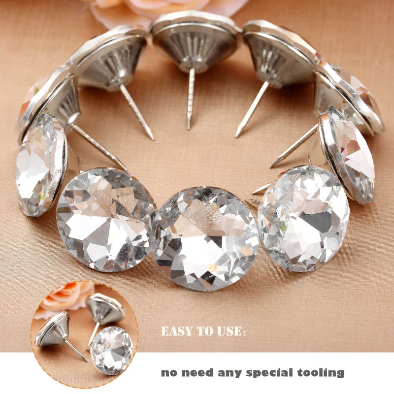 Mgoodoo 16mm(5/8'') Diamond Upholstery Tacks, 10PCS Crystal Pins Nails Studs Buttons for Tufted Sofa Bed Headboard CorkBoard Furniture Decoration - Image 3
