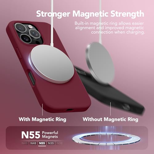GONEZ Magnetic for iPhone 16 Pro Case, Compatible with MagSafe, [Screen Protector + Camera Lens Protector], Silicone Shockproof Anti-Scratch Protective Phone Case 6.3 inch, Maroon - Image 3