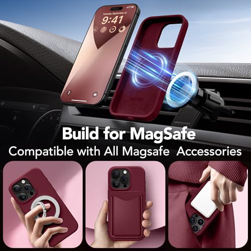 GONEZ Magnetic for iPhone 16 Pro Case, Compatible with MagSafe, [Screen Protector + Camera Lens Protector], Silicone Shockproof Anti-Scratch Protective Phone Case 6.3 inch, Maroon - Image 4