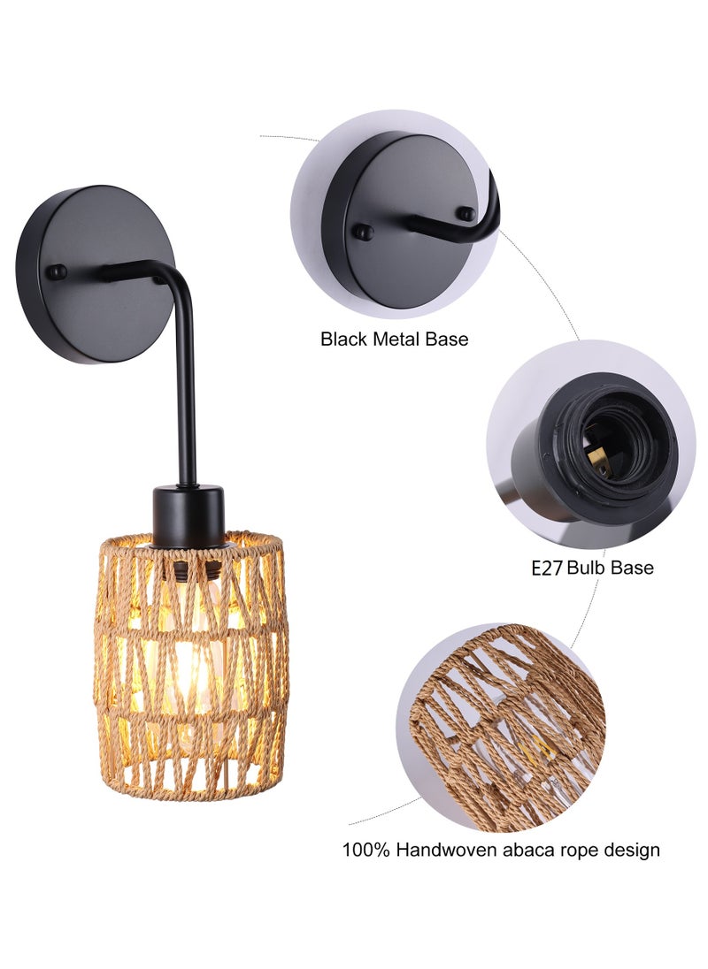 Ganeed - Boho Rattan Wall Sconces Set of Two Bedside Wall Lamp Hardwired Hand-Woven Farmhouse Wall Sconce Indoor Wall Lights for Bedroom Bathroom Living Room, E27 - Image 1