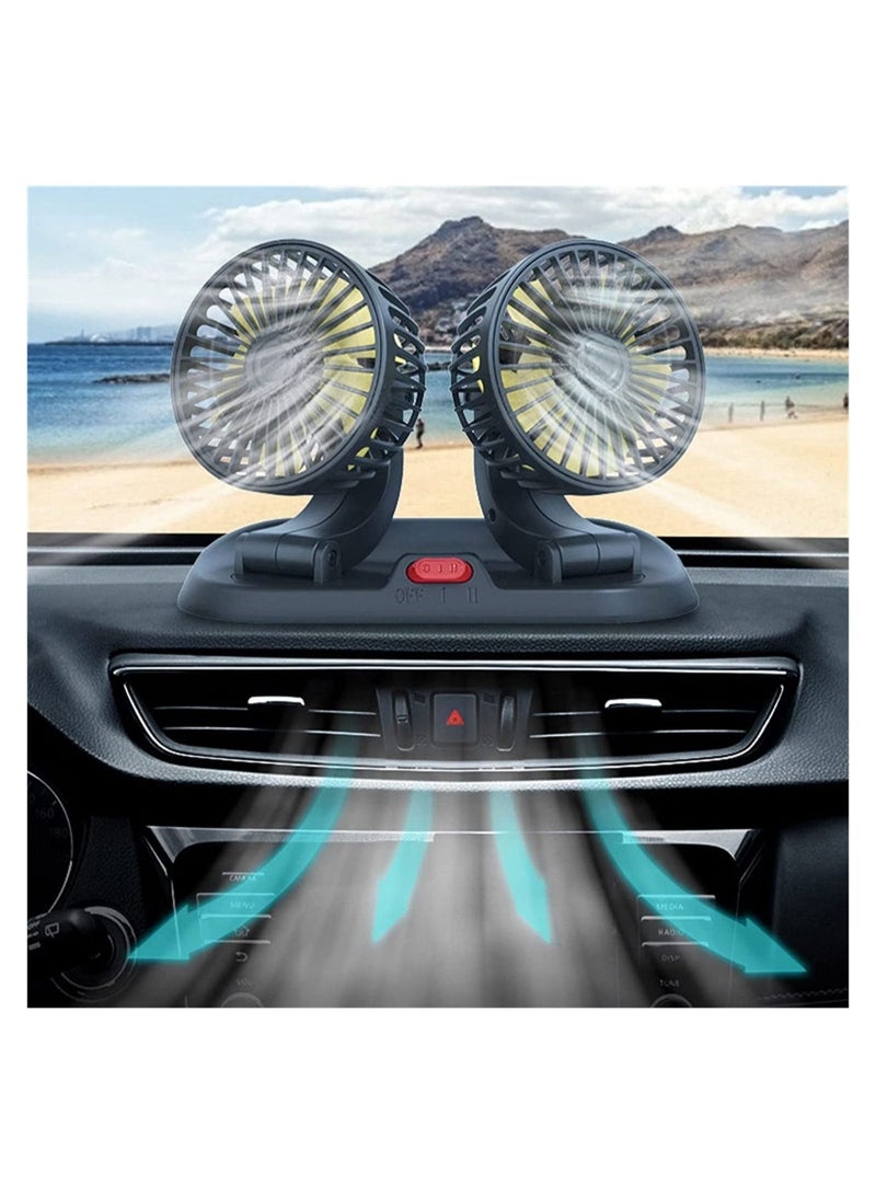 Loquat Dual-Head Car Fan, 360-Degree Rotatable 2-Speed Adjustable Fan Automobile Air Cooler, Supplies for Car/SUV/RV/Truck/Boat (12V, Yellow) - Image 4