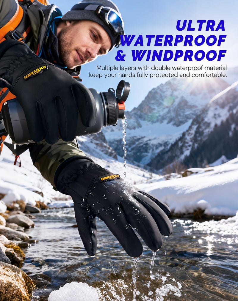 AXEVMEN Winter Waterproof Gloves (Black, X-Large) - Image 3