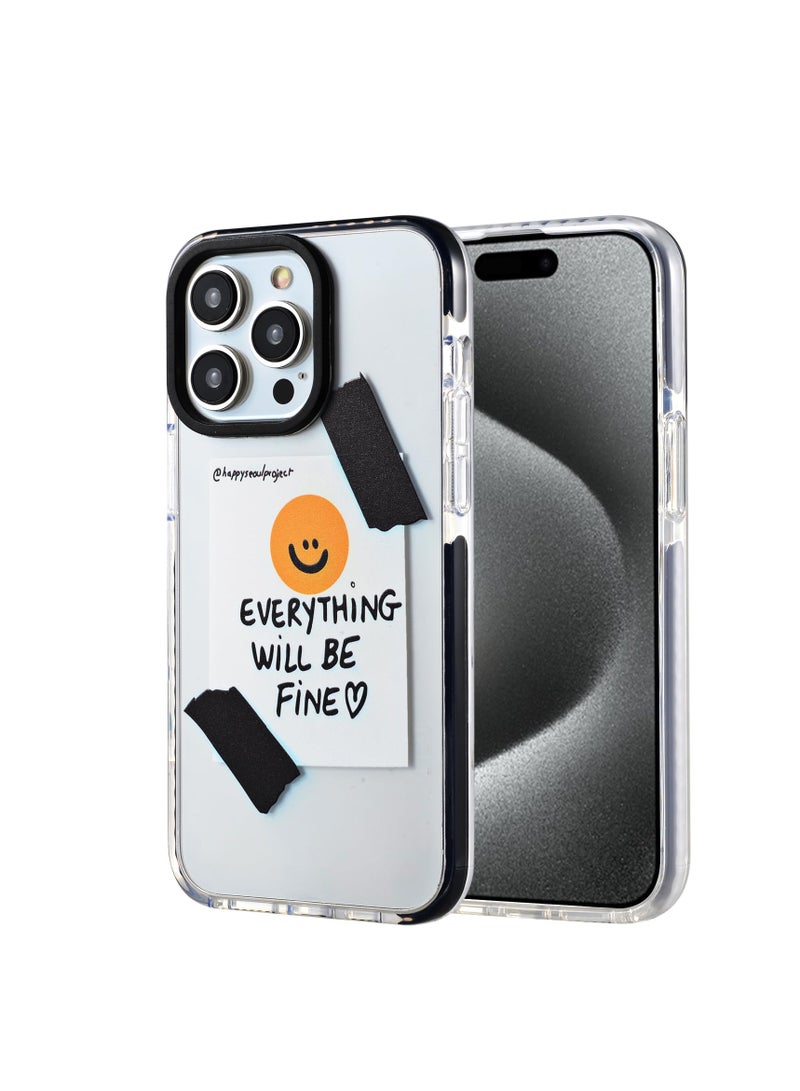 SYOSI Case for iPhone 15 Pro Max, Everything Will Be Fine Label Clear Phone Case, TPU Shockproof Full-Body Protective Phone Case, Built-in Bumper Shockproof Case Cover - Image 1