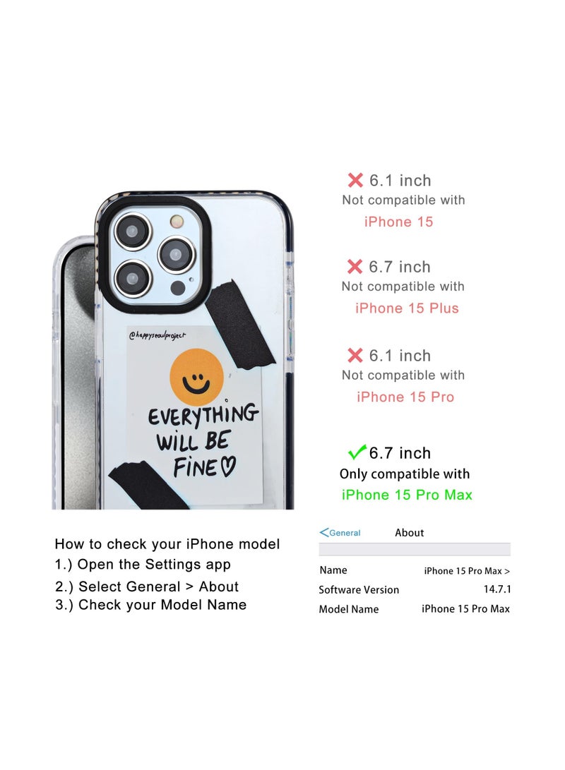 SYOSI Case for iPhone 15 Pro Max, Everything Will Be Fine Label Clear Phone Case, TPU Shockproof Full-Body Protective Phone Case, Built-in Bumper Shockproof Case Cover - Image 3