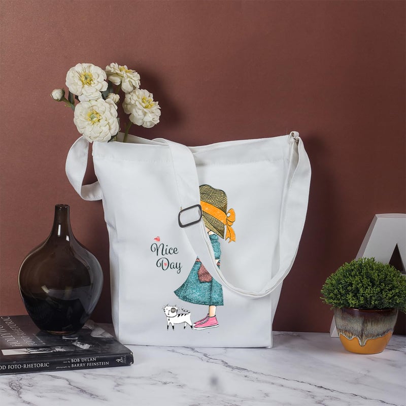 Lify حقيبة كتف قماشية كبيرة الحجم للنساء بتصميم ريترو - 1 قطعة - Image 3