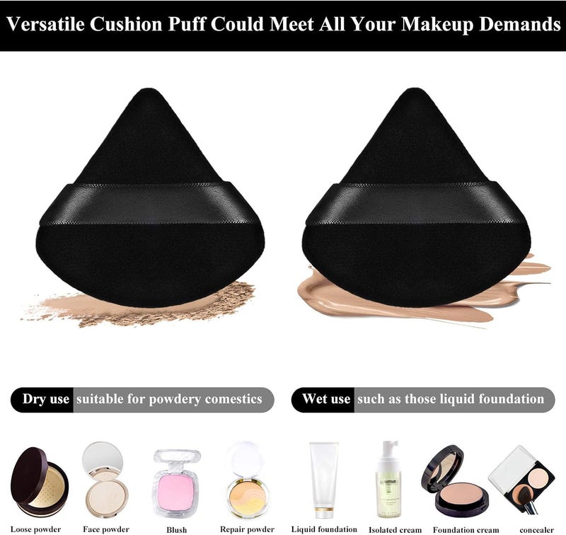 KASTWAVE Powder Puff, Face Triangle Makeup Puff, For Loose Powder Soft Body Cosmetic Foundation Sponge, Mineral Powder Wet Dry Makeup Tool (Black, 12PCS) - Image 2