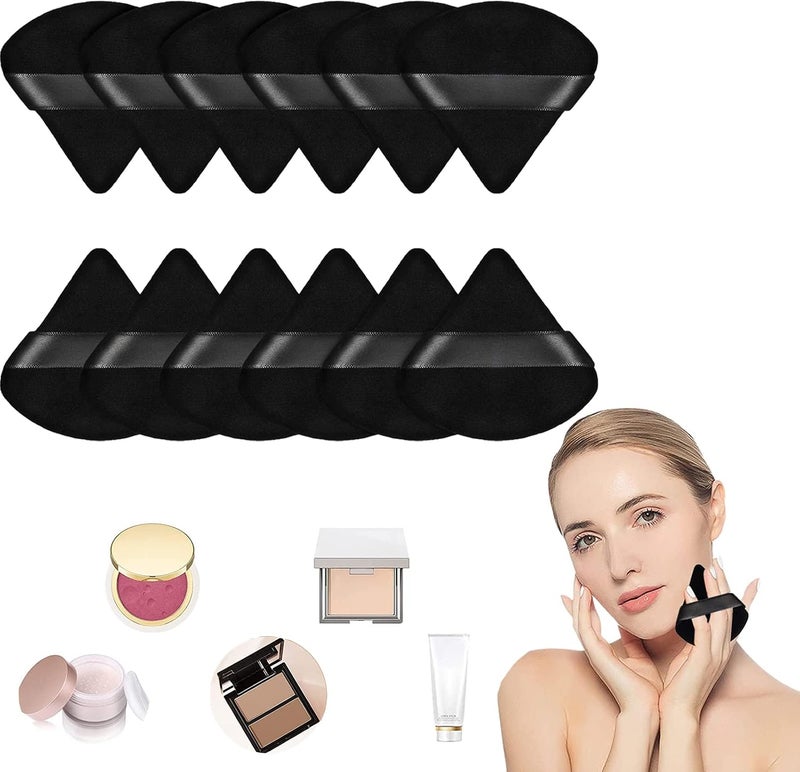 KASTWAVE Powder Puff, Face Triangle Makeup Puff, For Loose Powder Soft Body Cosmetic Foundation Sponge, Mineral Powder Wet Dry Makeup Tool (Black, 12PCS) - Image 1