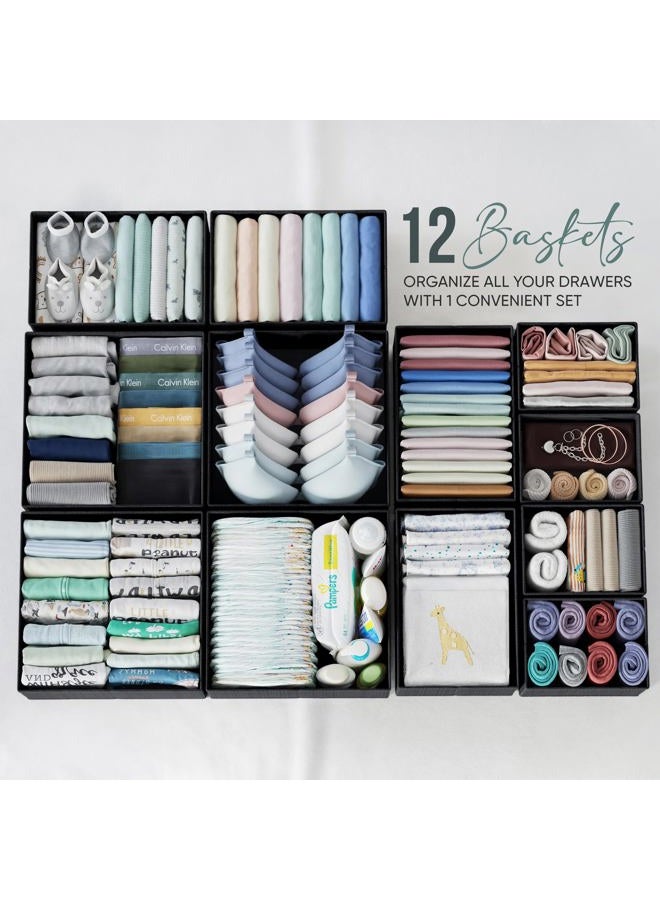 NEATERIZE Drawer Organizer Clothes Set of 12 Black - Dresser Organizer For Nursery, Bedroom, Closet - The Perfect Baby Clothes Organizer and Storage & General Nursery Organization or Dresser Drawer Organizers - Image 4