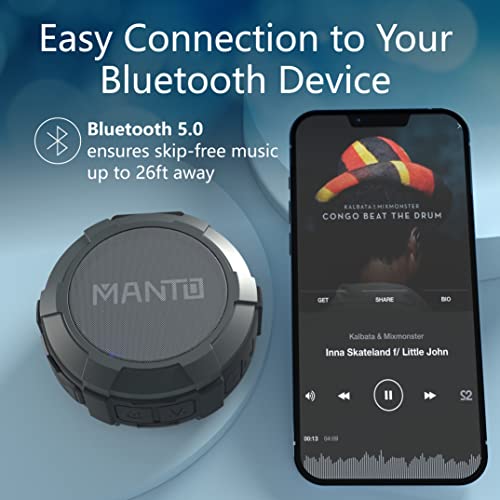 MANTO Bluetooth Speaker IPX5 Waterproof Portable Shower Speaker, 12H Battery, Bluetooth & Micro SD Playback (Up to 32GB, Card Not Included), Compact Design for Travel, Camping, Hiking, and Home - Image 4