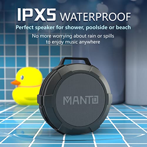 MANTO Bluetooth Speaker IPX5 Waterproof Portable Shower Speaker, 12H Battery, Bluetooth & Micro SD Playback (Up to 32GB, Card Not Included), Compact Design for Travel, Camping, Hiking, and Home - Image 2