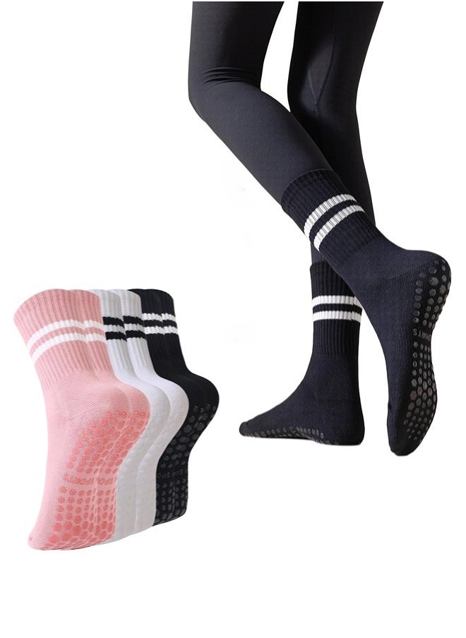 ShebSheb Pilates Socks with Grips for Women, 3 Pairs Womens Yoga Ballet Barre Hospital Gym Athletic Socks  - Image 1
