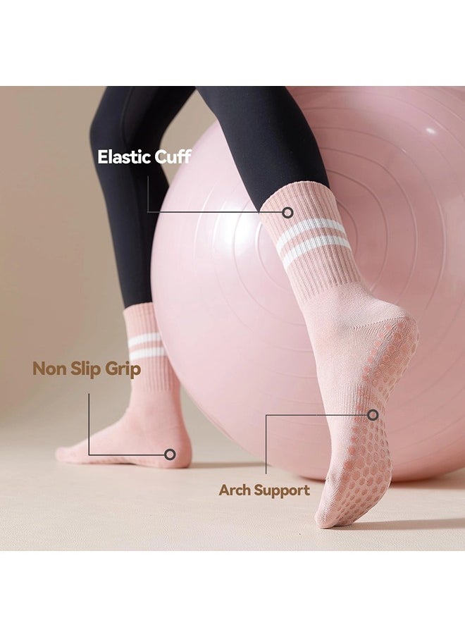 ShebSheb Pilates Socks with Grips for Women, 3 Pairs Womens Yoga Ballet Barre Hospital Gym Athletic Socks  - Image 2