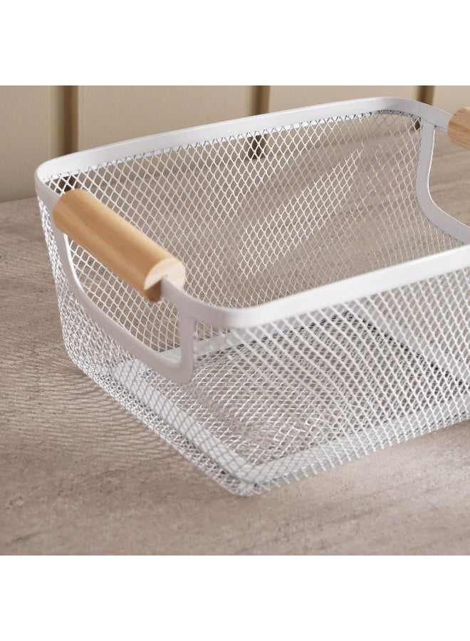 Pan Home Rosie Storage  Wire Basket with Wooden Handle  26x18x11cm - White - Image 3