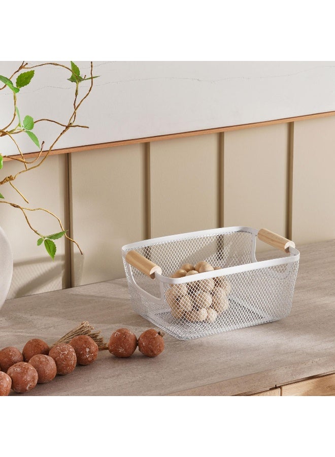 Pan Home Rosie Storage  Wire Basket with Wooden Handle  26x18x11cm - White - Image 2