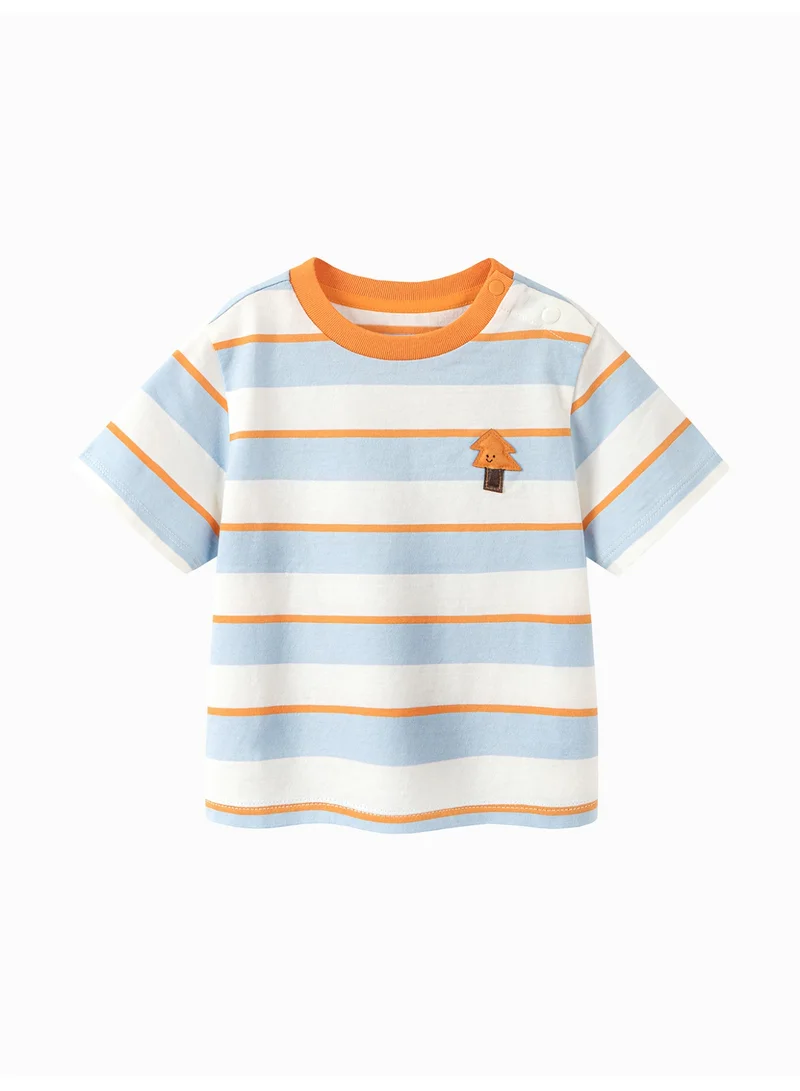 mini bala Unisex Kid Premium Soft Striped Short - Sleeve T - Shirt, Breathable, Comfortable, Charming Fruit Patch Detail, Sweet, Versatile for Daily Wear, Playdates Children's Casual Essential Top