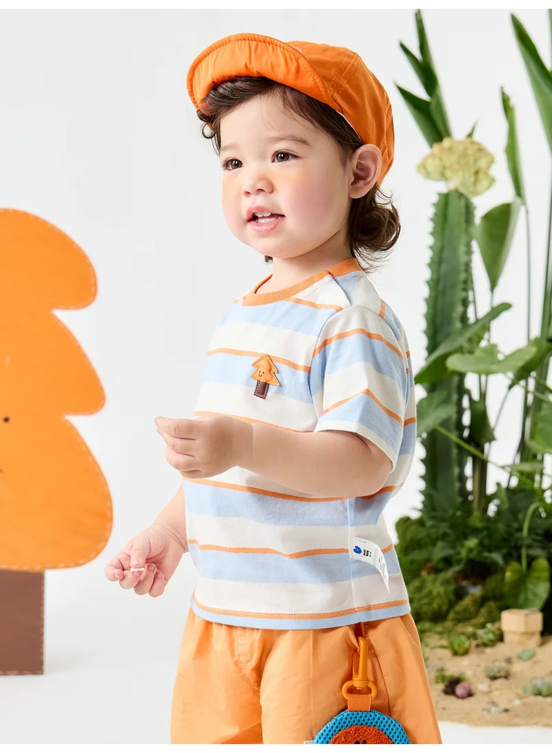 mini bala Unisex Kid Premium Soft Striped Short - Sleeve T - Shirt, Breathable, Comfortable, Charming Fruit Patch Detail, Sweet, Versatile for Daily Wear, Playdates Children's Casual Essential Top
