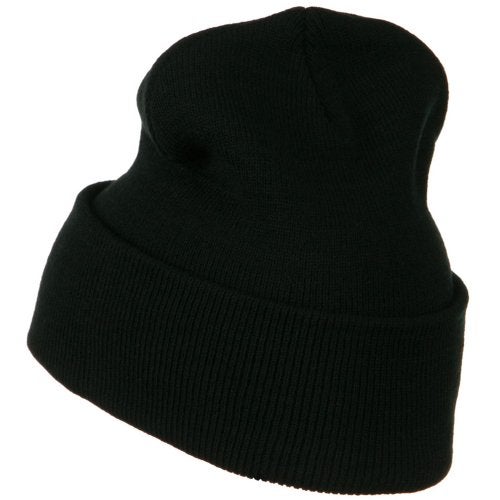 Mega Cap MG 12 Inch Long Knitted Beanie - Black OSFM - Image 2