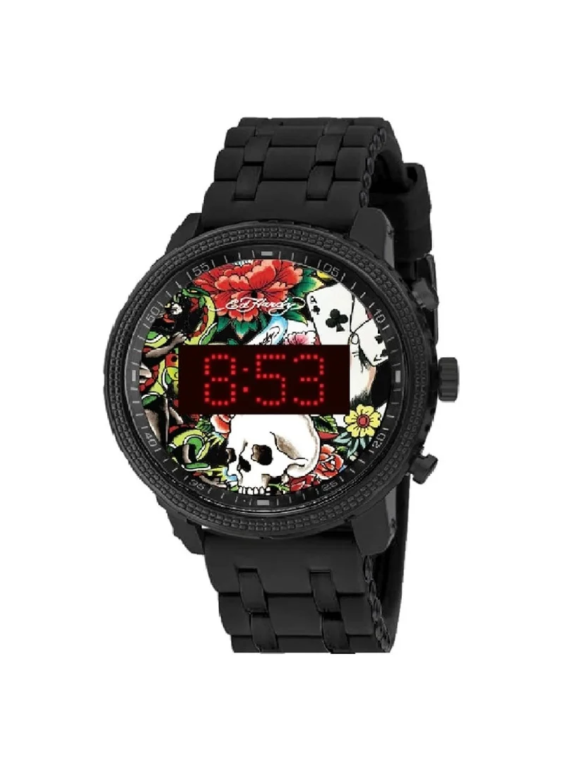 Ed Hardy Ed Hardy Men'S Digital Display Watch With Black Silicone Strap, 50458B-42-F02