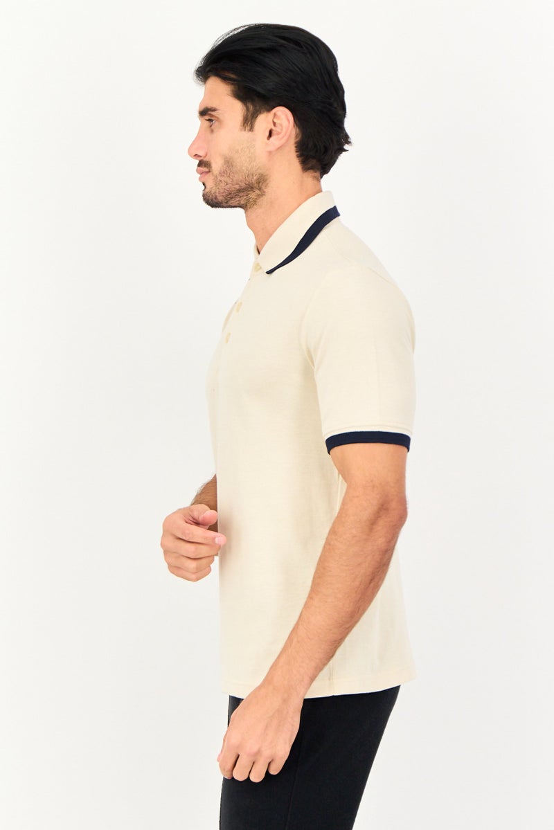 PUMA Men Sportswear Fit Short Sleeve Essential Pique Tipping Polo Shirt, Beige - Image 3