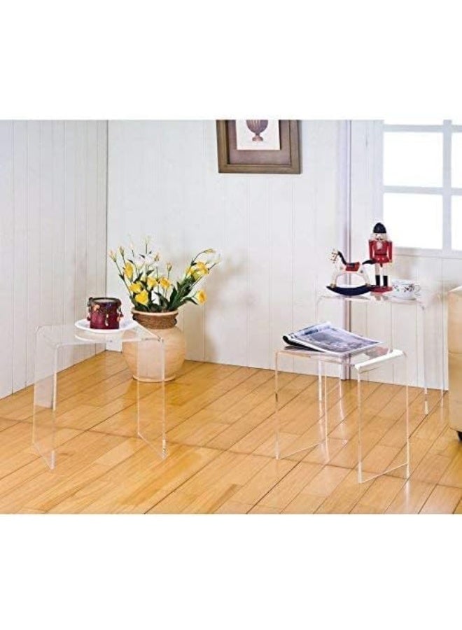 Slasa Clear Acrylic Nesting Tables Set of 3 – Sizes 35 cm, 30 cm, 25 cm – Transparent Side & Coffee Tables, Stackable Minimalist Design, Made from Durable 4 mm Thick Acrylic for Small Living Spaces - Image 4