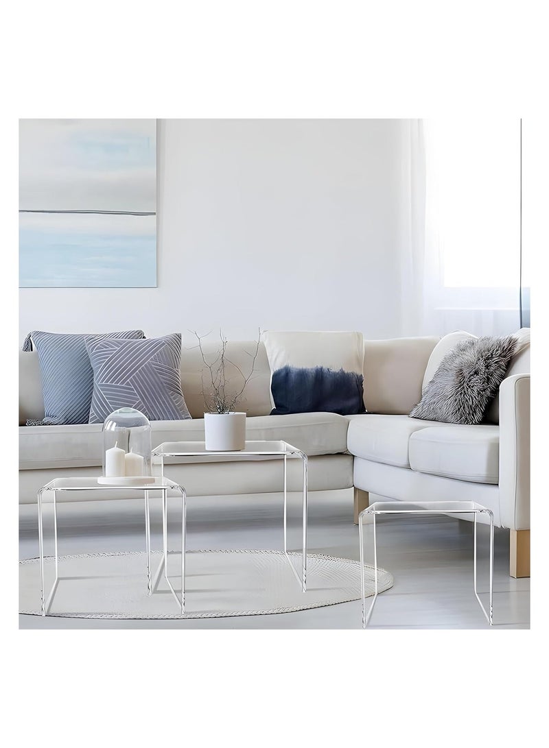 Slasa Clear Acrylic Nesting Tables Set of 3 – Sizes 35 cm, 30 cm, 25 cm – Transparent Side & Coffee Tables, Stackable Minimalist Design, Made from Durable 4 mm Thick Acrylic for Small Living Spaces - Image 1