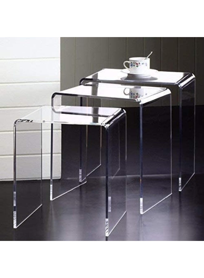 Slasa Clear Acrylic Nesting Tables Set of 3 – Sizes 35 cm, 30 cm, 25 cm – Transparent Side & Coffee Tables, Stackable Minimalist Design, Made from Durable 4 mm Thick Acrylic for Small Living Spaces - Image 2