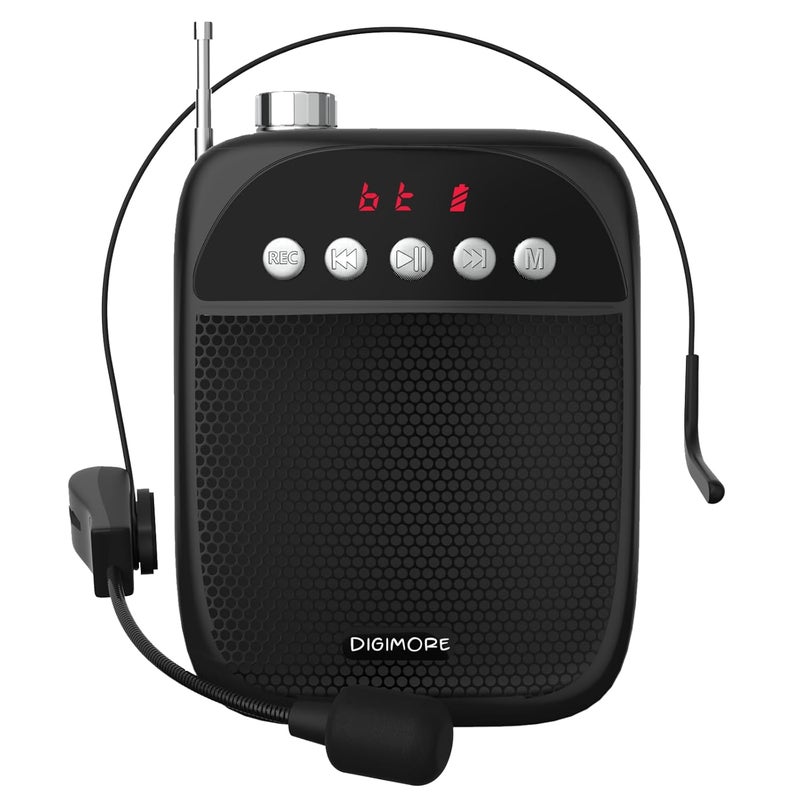 DIGIMORE مضخم صوت محمول لاسلكي | مكبر صوت 10 واط مع ميكروفون رأس | بلوتوث 5.0، USB MP3، FM، بطاقة TF وميزة التسجيل | بطارية 10 ساعات | للمرشدين السياحيين، اليوغا، مدربي اللياقة البدنية، الكليات (D-1230) - Image 1