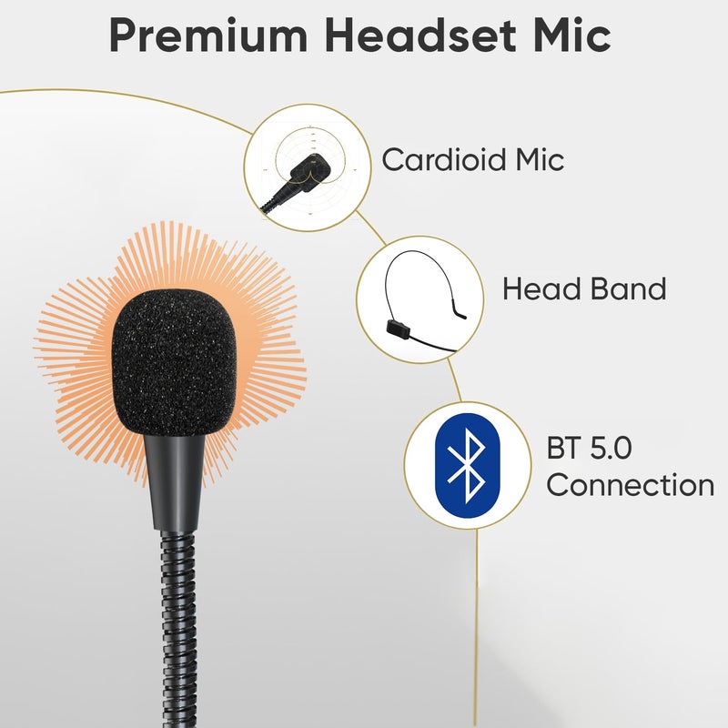 DIGIMORE مضخم صوت محمول لاسلكي | مكبر صوت 10 واط مع ميكروفون رأس | بلوتوث 5.0، USB MP3، FM، بطاقة TF وميزة التسجيل | بطارية 10 ساعات | للمرشدين السياحيين، اليوغا، مدربي اللياقة البدنية، الكليات (D-1230) - Image 3