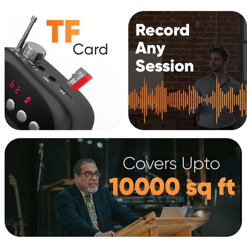 DIGIMORE مضخم صوت محمول لاسلكي | مكبر صوت 10 واط مع ميكروفون رأس | بلوتوث 5.0، USB MP3، FM، بطاقة TF وميزة التسجيل | بطارية 10 ساعات | للمرشدين السياحيين، اليوغا، مدربي اللياقة البدنية، الكليات (D-1230) - Image 4