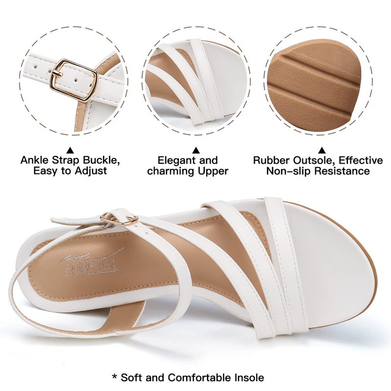 SHIBEVER Wedge Sandals for Women Dressy: White Summer Low Platform Size 8 Casual Sandals - Comfortable Wedges Ankle Strap Womens - Image 5